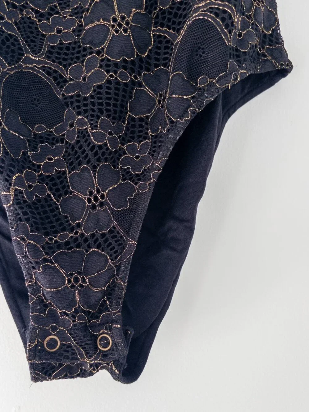 Amuse Society by Lulus Azalea Black and Gold Lace Backless Bodysuit
